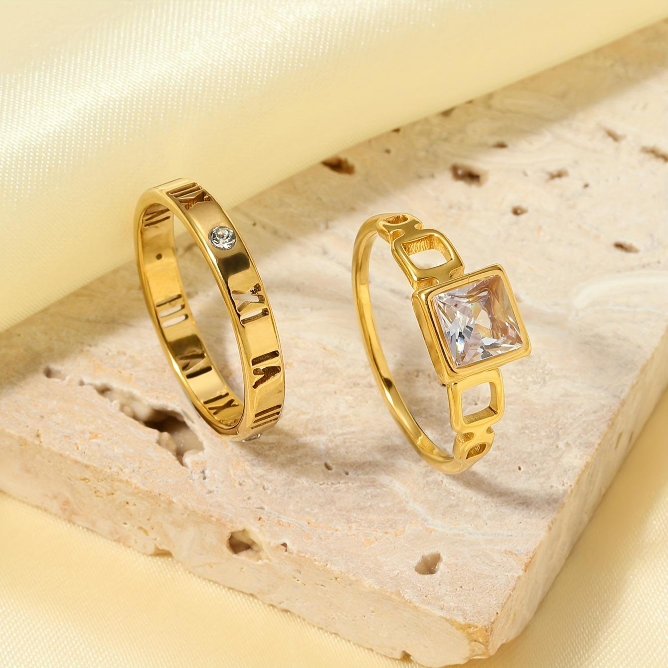 

304 Stainless Steel Ring Cut Roman Numerals Inlaid Diamond Titanium Steel Jewelry Light Luxury ins Couple Rings 9No.