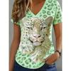 T-shirt estiva casual da donna con scollo a V e maniche corte, con alla moda stampa 3D, adatta per uscite o per stare a casa