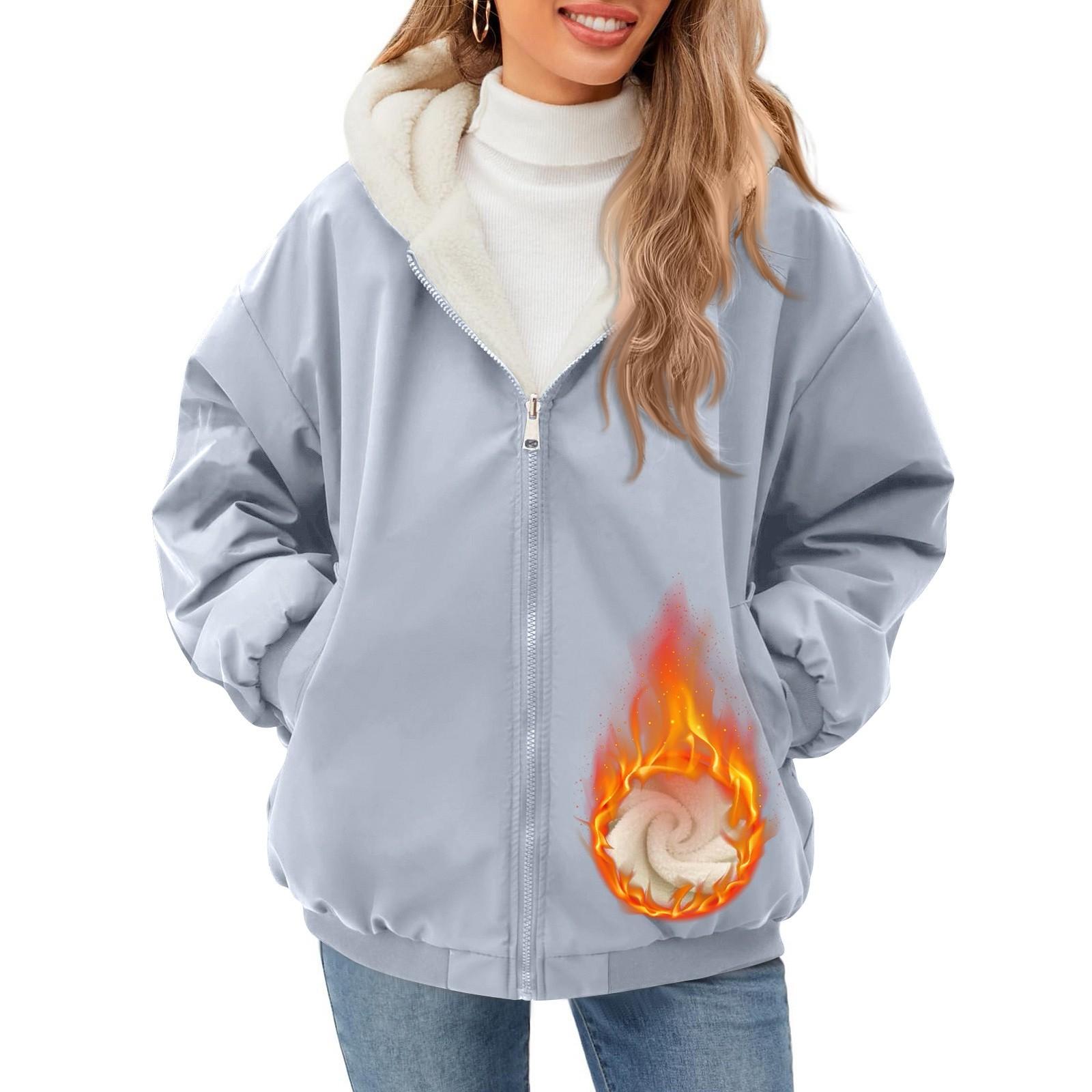 

Женская флисовая зимняя куртка с капюшоном, двусторонняя, с длинным рукавом, повседневная толстовка, пальто с карманами XL