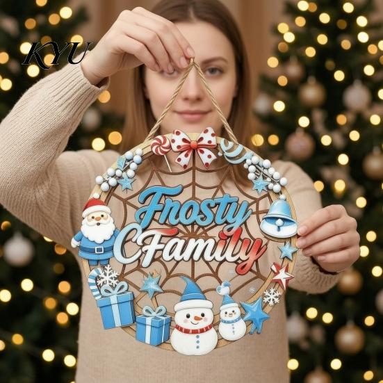 Decorative Holiday Signage Christmas Door Sign, Double Sided Hanging Wooden Plaque for Front Door, Window Ornament Rustic Wall Decoration Indoor