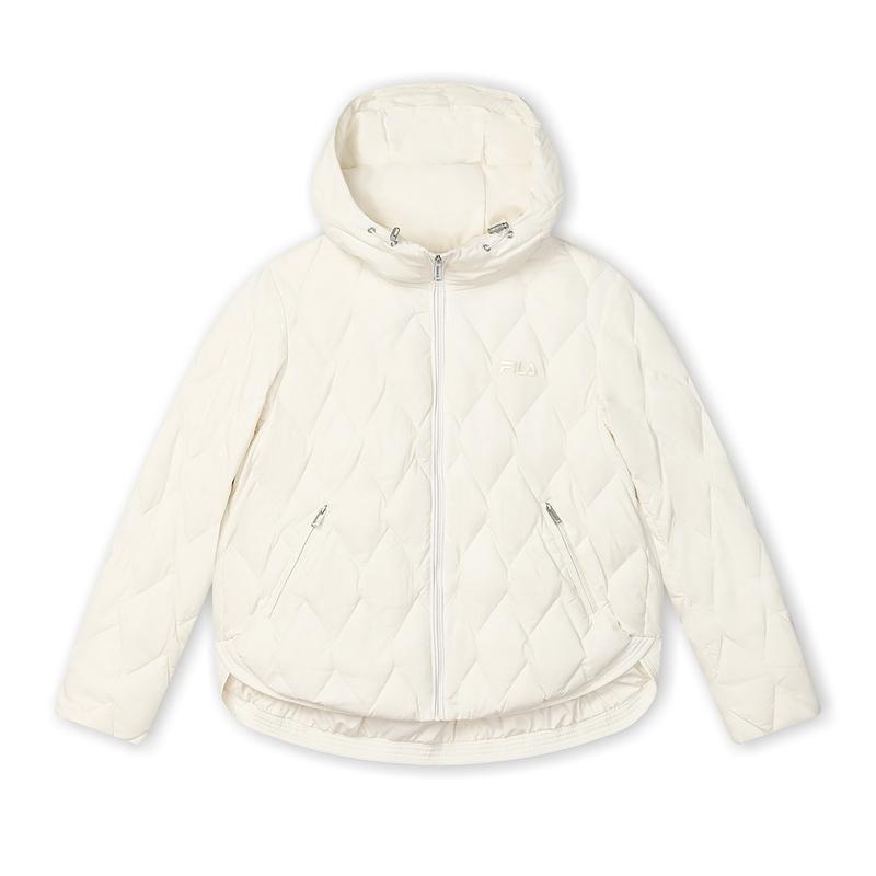 

Fila Light Down Jacket Simple Windproof Hooded Puffer Coat Women Jackets Oatmeal F11W448906FBG L