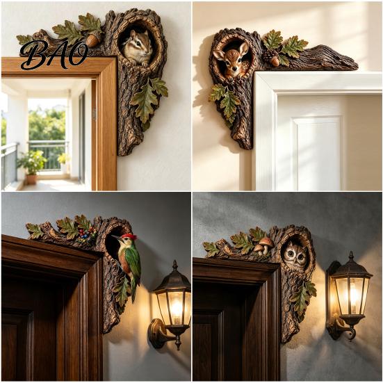 Decorative Accents for Reading Nooks Chipmunk Tree Door Topper, Squirrel Owl Wooden Frame Sign, Funny Whimsical Rustic Home Wall Animals Corner