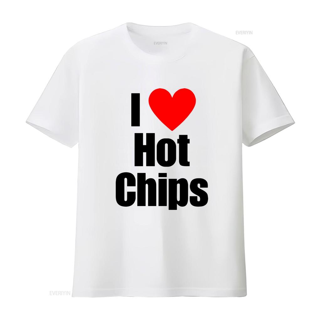 I Love Hot Chips T Shirt Heart Perfect for Chip Lovers vintage Washed Versatile Soft homme fashion Casual Stretched Stylish