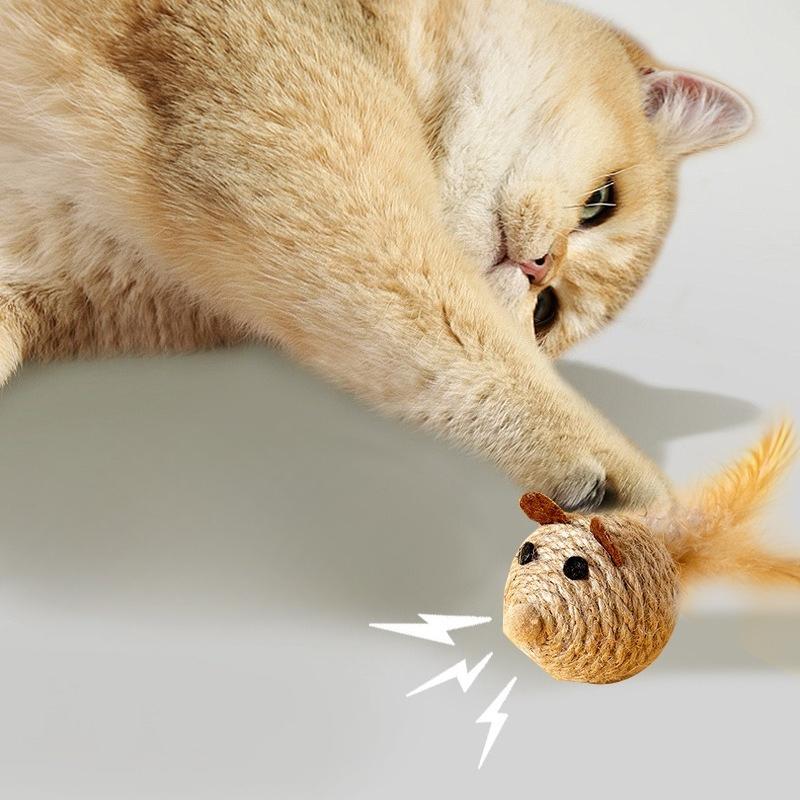 Sword Hemp Ball Feather Sounding Cat Toy, Cat Self-hi Boredom Relief Artifact, Claw Grinding and Scratch-resistant Pet Products