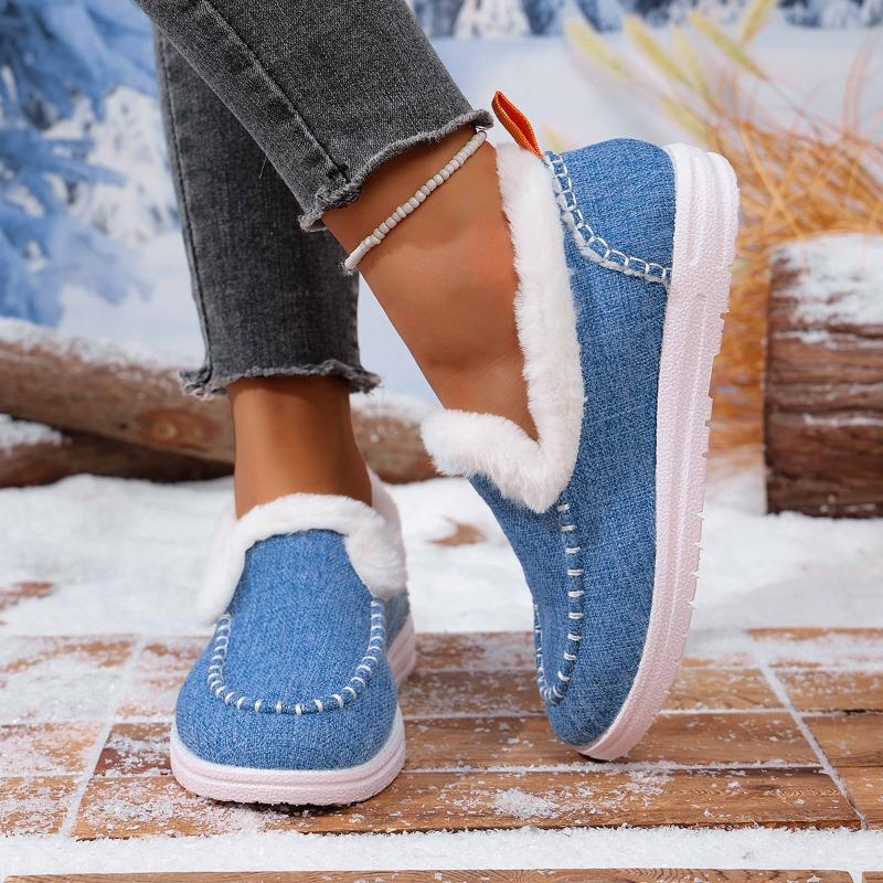 Fashion Fashion Cotton Shoes Winter New Round Toe Deep Mouth Plus Wool Warm Soft Sole Non-slip Wear-resistant Flat Shoes