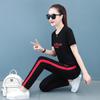 95% Cotton Elastic Stylish Women's Summer Leisure Sports Set: Short-Sleeved T-Shirt & Trousers