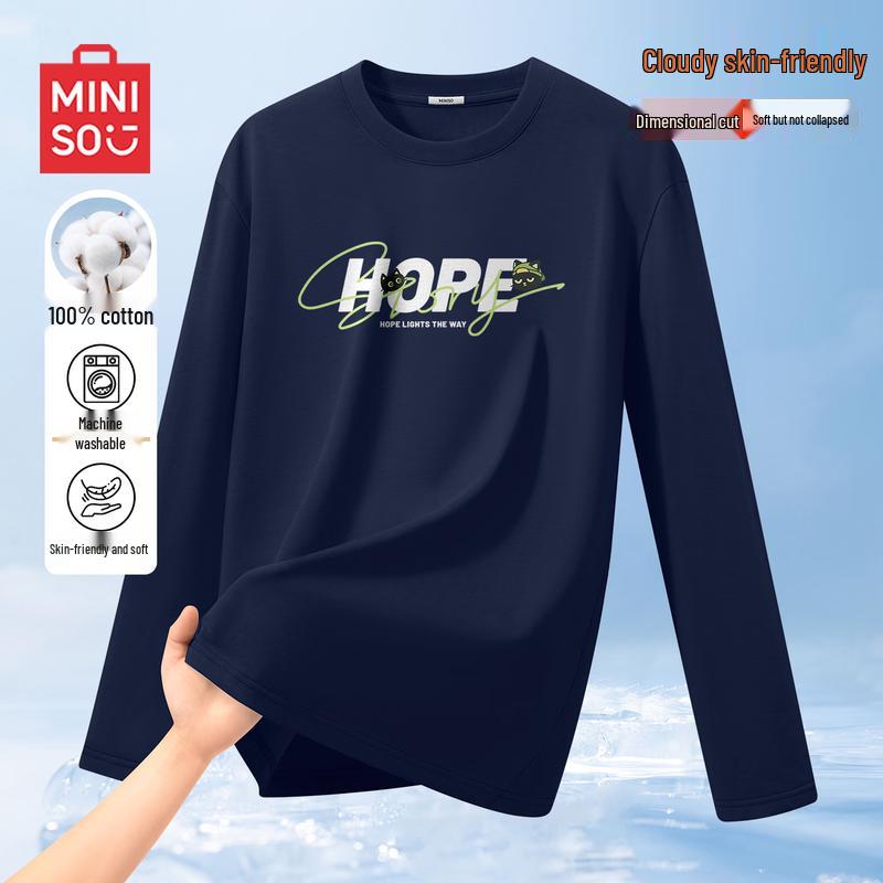 MINISO Men s Japanese Style Pure Cotton Loose Long Sleeve T-Shirt XL