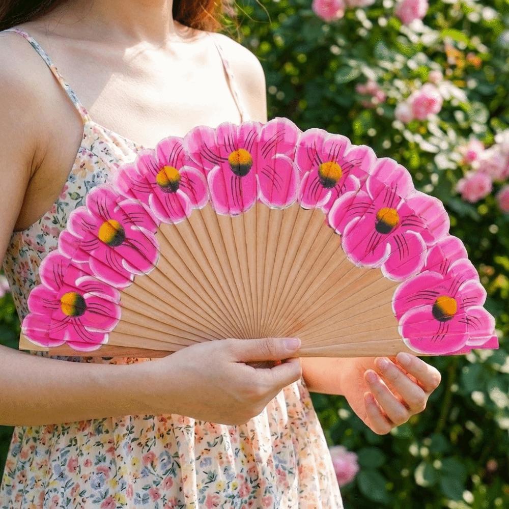 Holzfaltfächer Handgemachter Handfächer Kostümaccessoire Antiker Blumenfächer Für Frauen