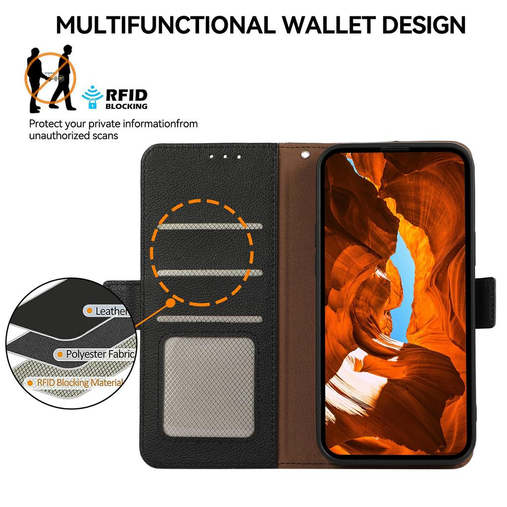For Xiaomi Redmi Note 14 Pro 4G Case Litchi Texture Leather RFID Blocking Phone Cover