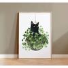 Watercolor Cute Kittens Potted Plant Canvas Print Cartoon Green Plants Animals Wall Art Postes for Modern Living Room Home Decor