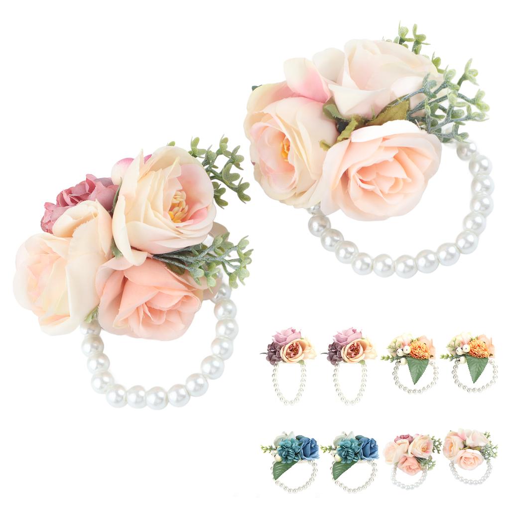 2Pcs/Bag Bridesmaid Wrist Flower Artificial Hand Flower for Wedding Anniversary Cocktail Party