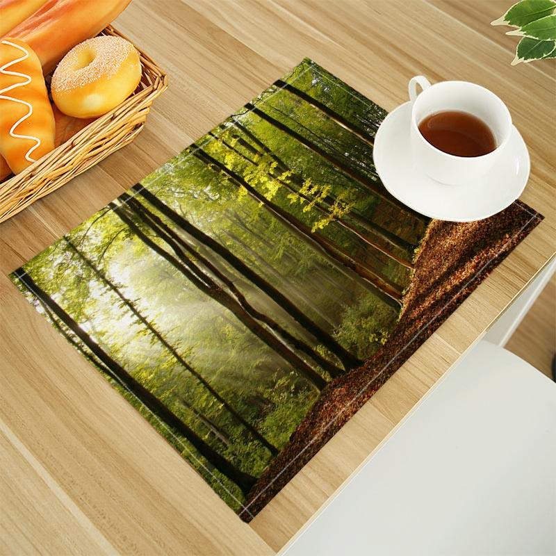 Naturalny leśny podkładka na stół z tkaniny lnianej Podkładki na stół Rodzinny obiad Zastawa stołowa Mata na stół kuchenny 30X45cm