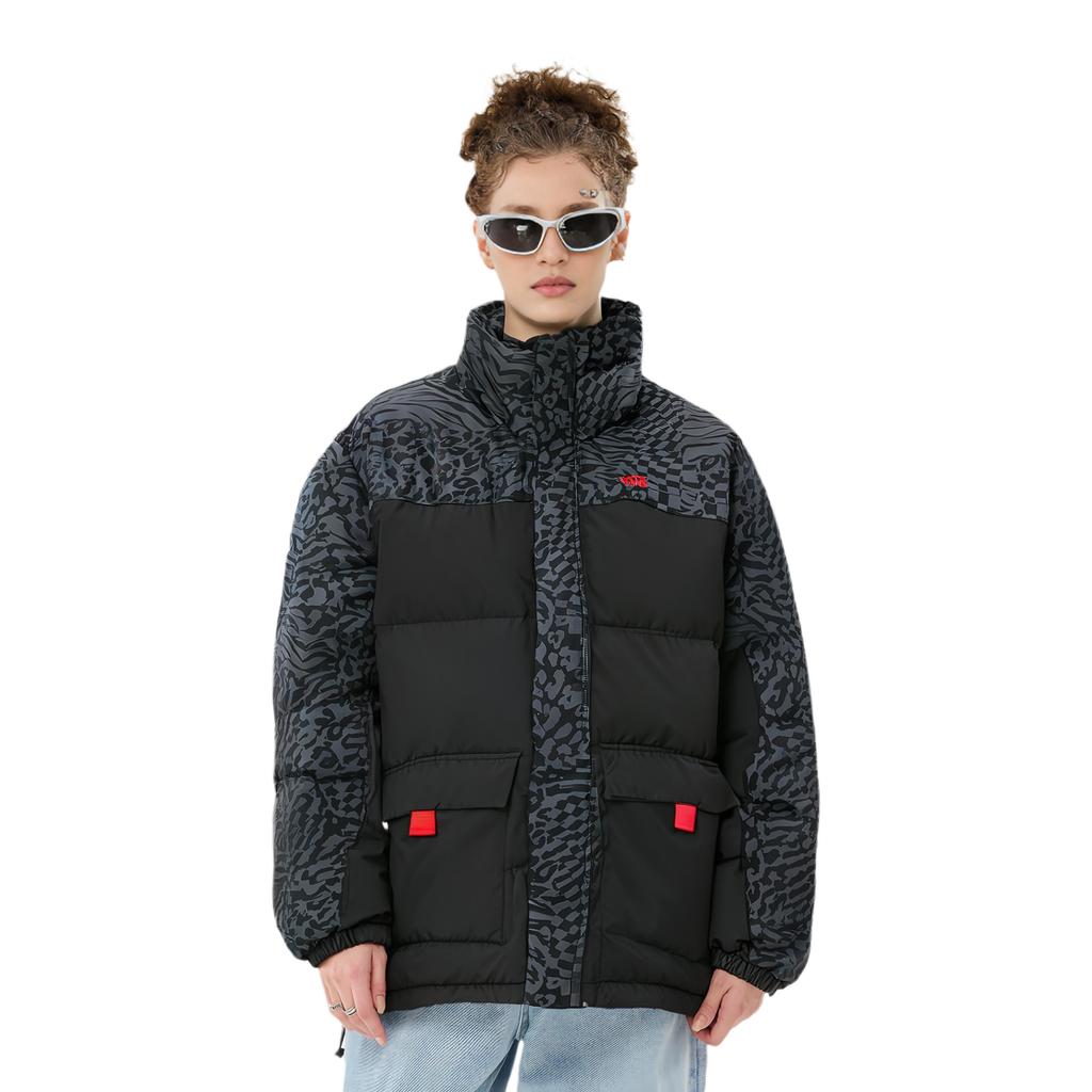Vans Color Block Design Brand Logo Embroidered Stand Collar Down Jacket Unisex Outerwear Black VN0A7YJIBLK