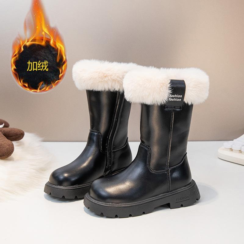 

Girls Boots Autumn and Winter New Style Children s Casual Fashion Leather Boots with Fleece Lining for Warmth, Soft Sole Versatile Martin Boots for 27the Length Within the C