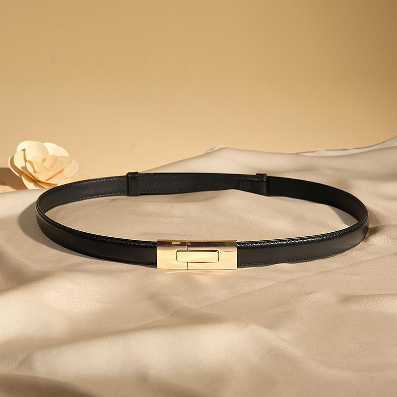 Women's 2025 Black Genuine Leather Waist-Cinching Belt for Dresses and Coats