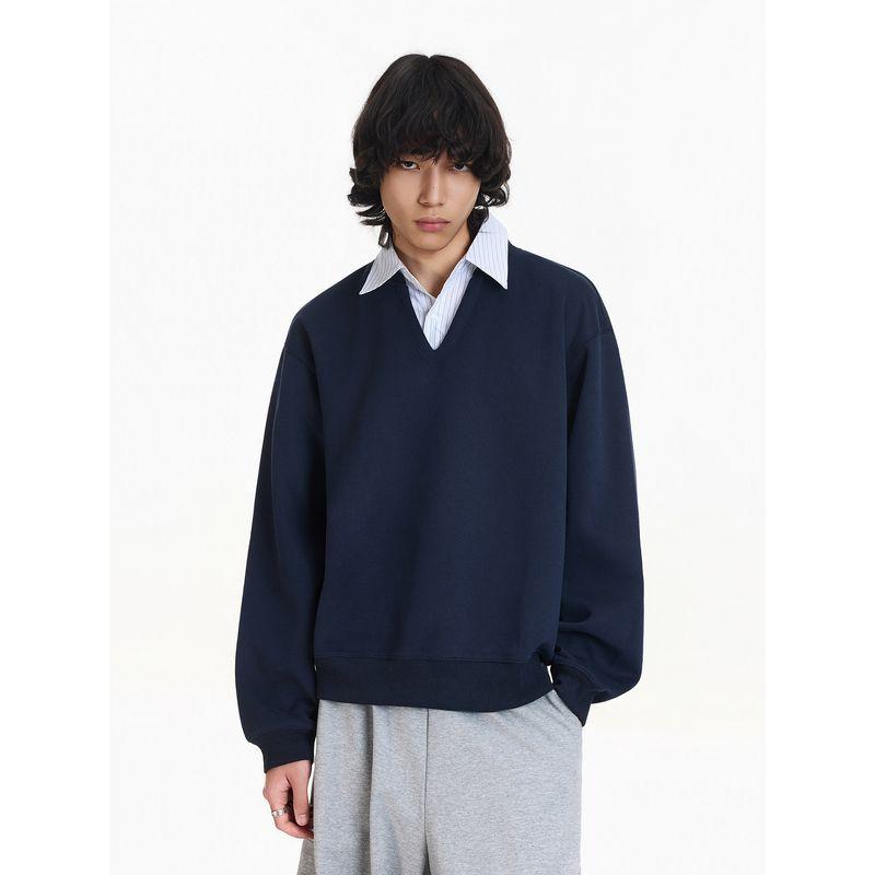 Blaexit Intellectual Style Two-Piece Miu-Style Shirt V-Neck Sweatshirt Unisex College Style Autumn Base Layer Top