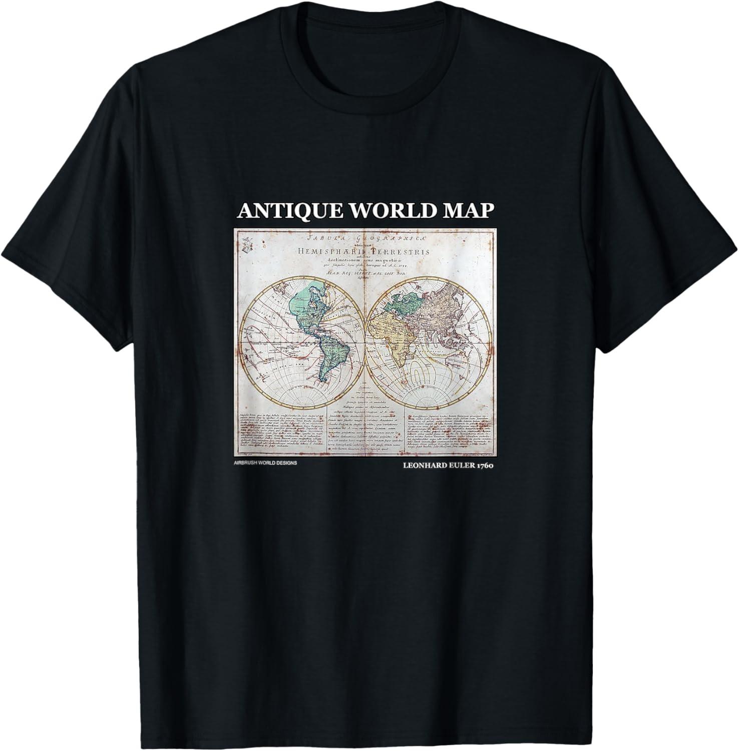 Antique World Map Leonhard Euler 1760 Geography Novelty Gift T-Shirt S разноцветный