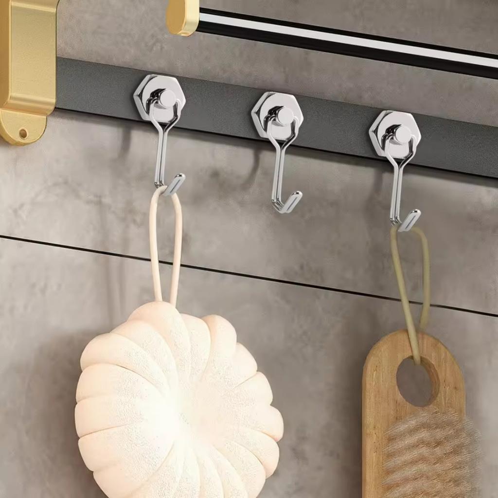 4pcs Strong Magnetic Hooks Home Kitchen Refrigerator Storage Holders Strong Permanent NdFeb Magnetic Hook Storing Supplies