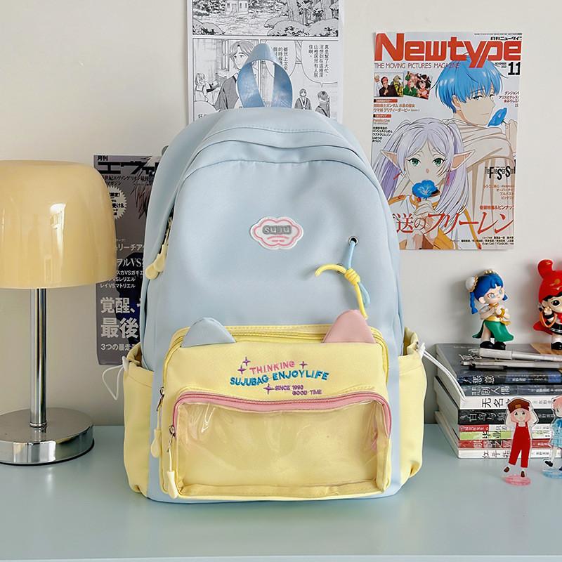 Embroidery Backpack Trendy With Transparent Pouch For Students Outings Casual