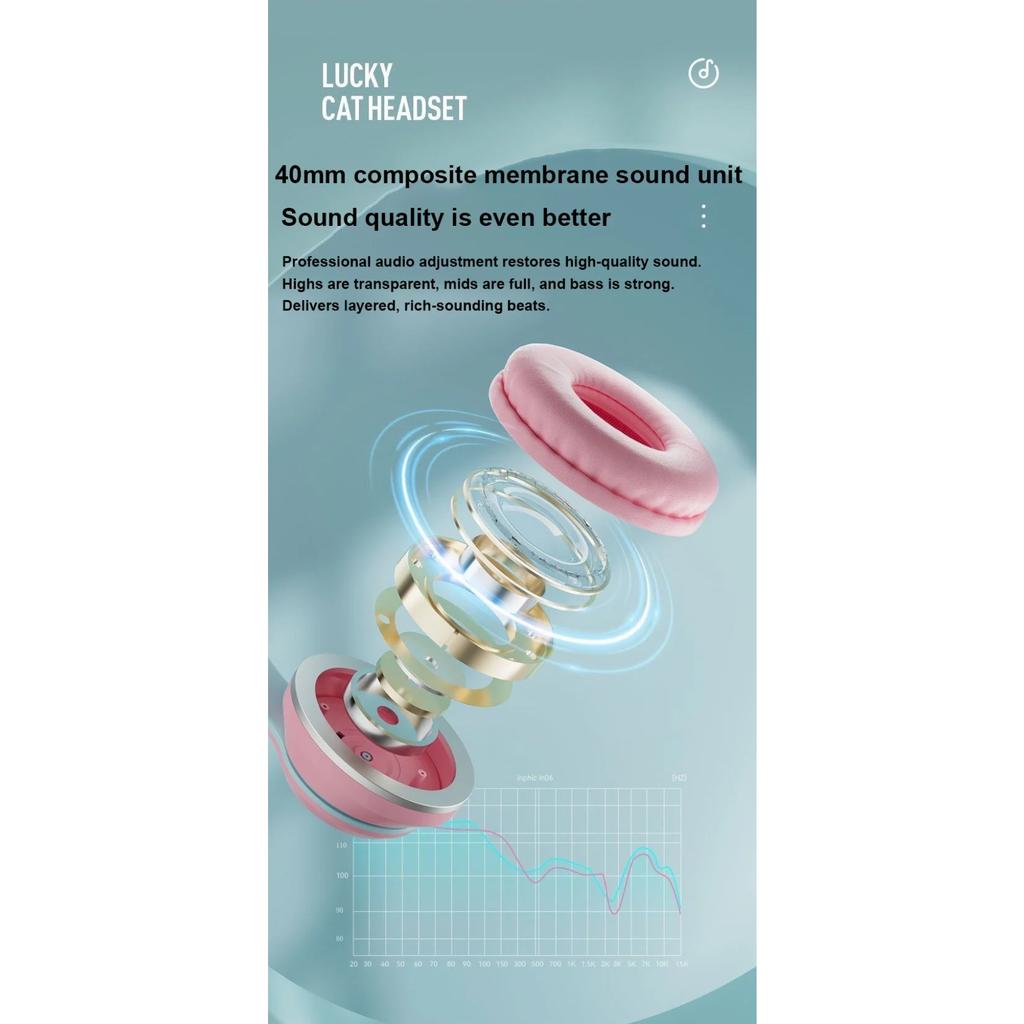 LED Flash Light Bluetooth Headphones Cute Cat Ears Wireless Earphone with Mic Kids Girls Stereo Cool RGB Headsets Bluetooth 5.1