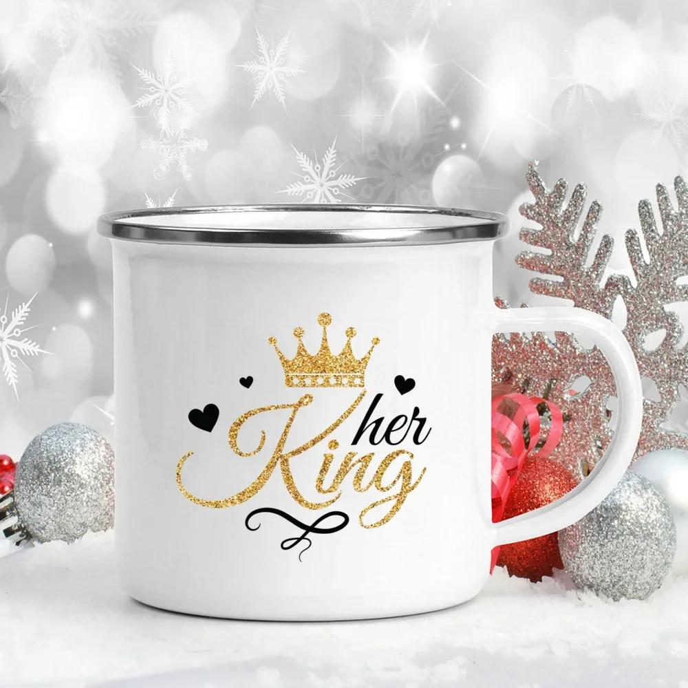 My Heart Belong To Her/him Printed Couples Mugs Creative Coffee Wine Couple Cups Drinks Dessert Milk Enamel Cup Valentines Gifts