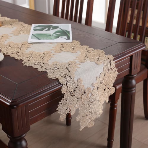 Elegant Lace Table Runner, Stylish Nordic Style Kitchen Table Runner, Coffee Color, 180cm