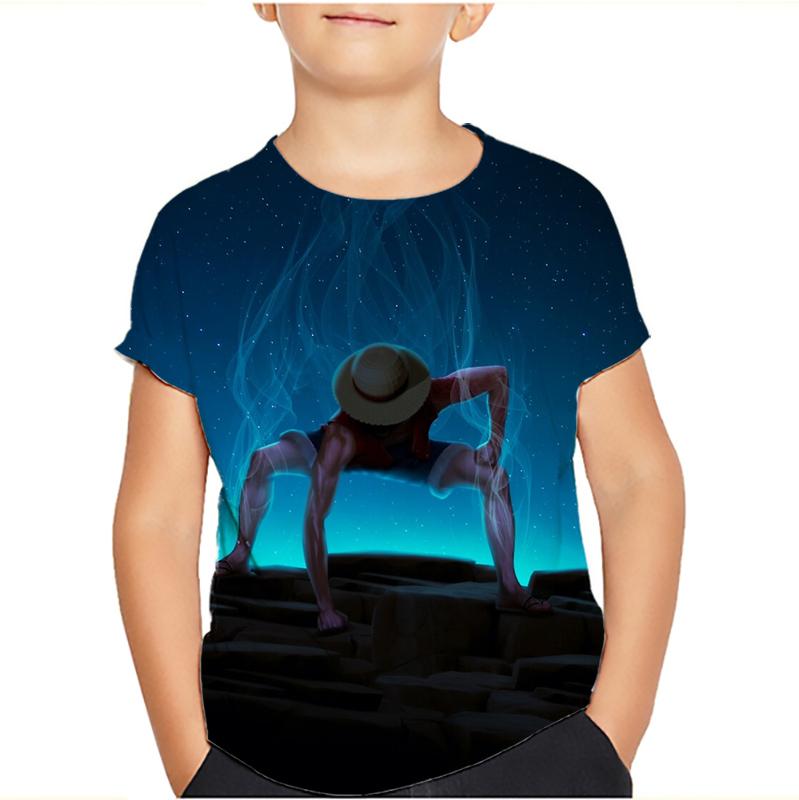 One Piece Luffy T Shirt Four Emperors Short Sleeve Zoro Sanji Chopper Ace Law Tee Children's Clothing Fashion Costumes for Kids Top