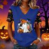Women's Halloween Print V-Neck Short Sleeve Pullover Top for Casual Wear