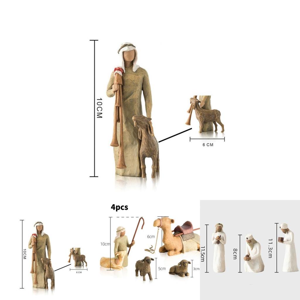 Harzfiguren-Set mit Krippe und Hirten für saisonale Geschenkidee