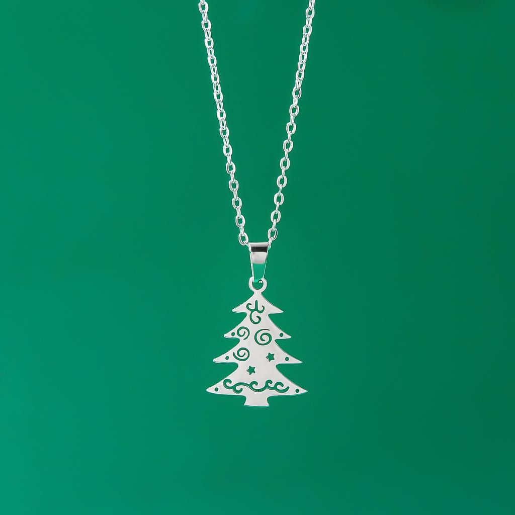 Stainless Steel Simple Christmas Necklace for Women Santa Claus Snowflake Xmas Tree Elk Pendant Clavicle Choker Party Jewelry