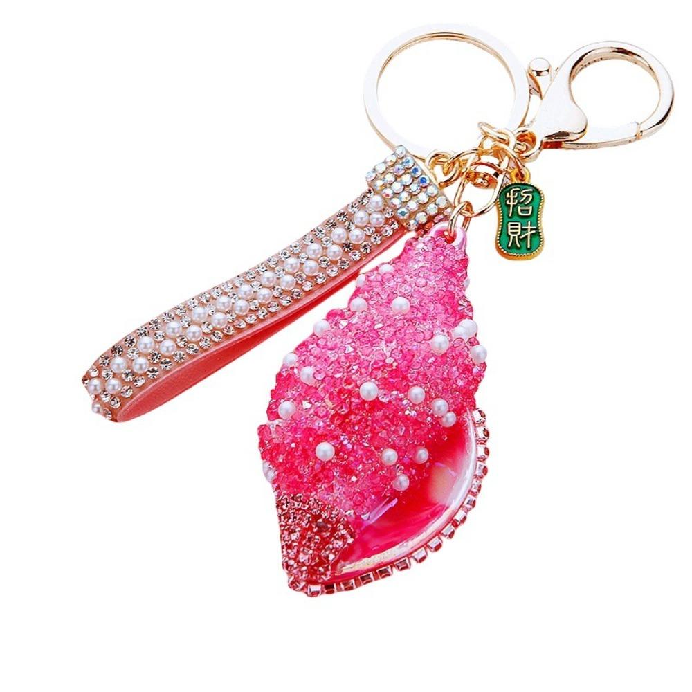 Candy Color Sea Beach Pendants Rhinestone Pearl Car Keyring Trendy Shell Conch Keychain Summer