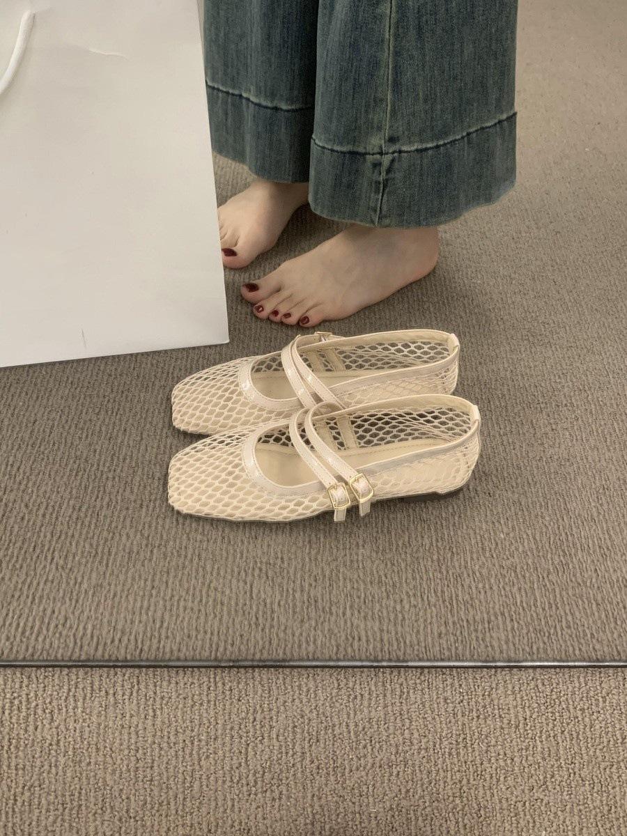 

Туфли-сетка Мэри Джейн с плоской подошвой, полые, дышащие, для рыбалки, балетные туфли, одинарные туфли, женские 40 абрикосовый