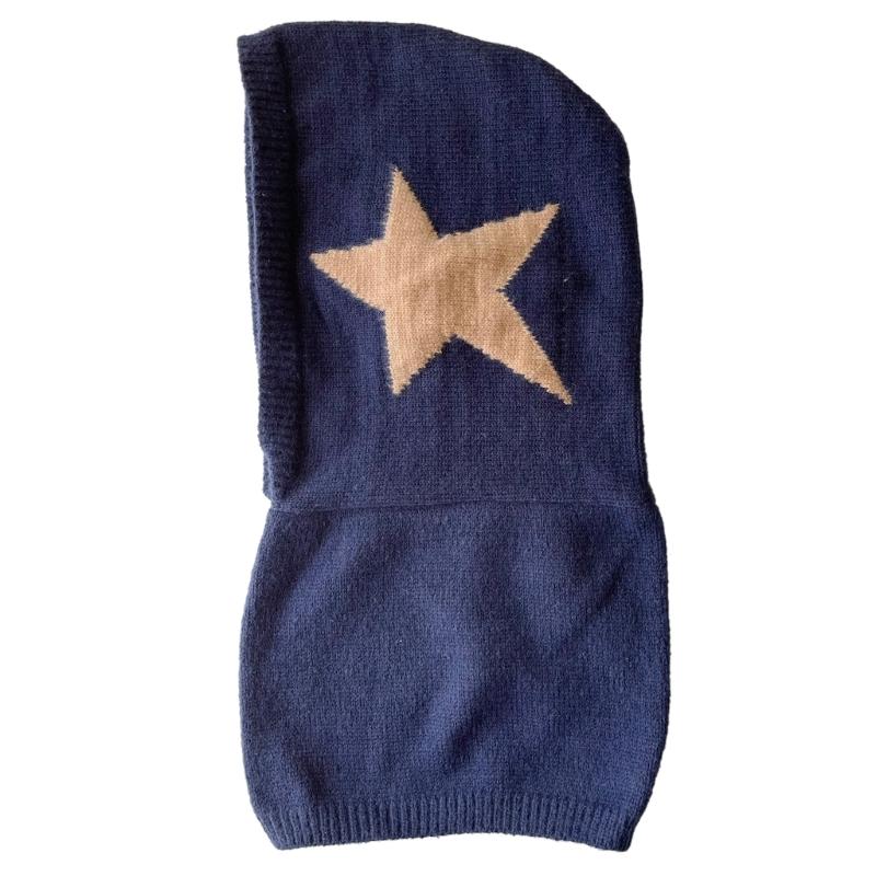 

Womens Winter Beanie Hats OnePiece Knitted Balaclavas Hat Star Pattern Skull Neck Circle Scarf Ski Snow Hat Cap темно-синий