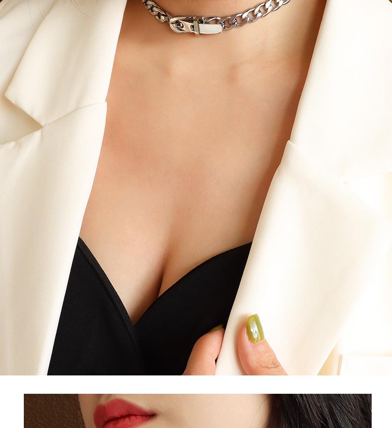 Exaggerated European-American Belt Buckle Necklace: NK Chain Clavicle Titanium Steel 18k Gold Choker for Women - P981