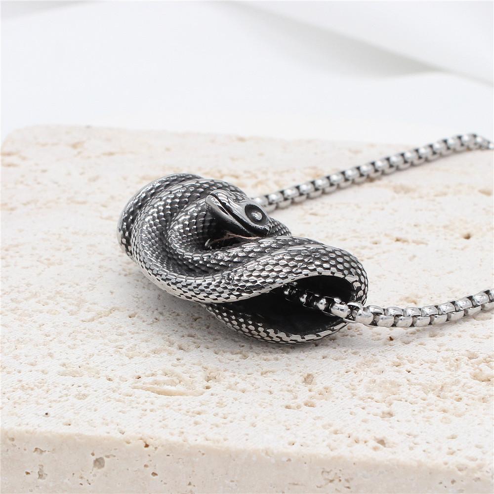 Shop, Original Design Jewelry, Titanium Steel Three-Dimensional Python Pendant Necklace.