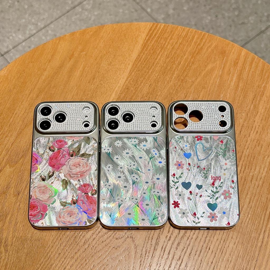 Gauze Flowers Rhinestone Lens iPhone 17 & 16 Pro Max Electroplated Hard Case