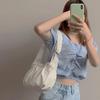 WTEMPO Simple Black White Cloud Bags Women Faux Leather Folds Handbags Casual Versatile Soft Commuter Underarm Bags