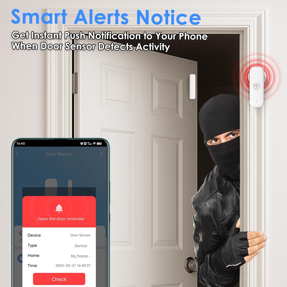 Tuya WiFi or Zigbee Door/Window Sensor Smart Home Open/Closed Alarm Security System Smart Life Remote Monitoring