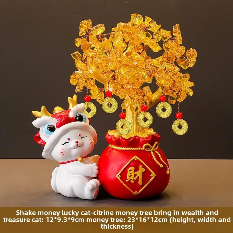 Fortune Cat Crystal Fortune Tree Decoration Gift for High End New House Relocation Gift