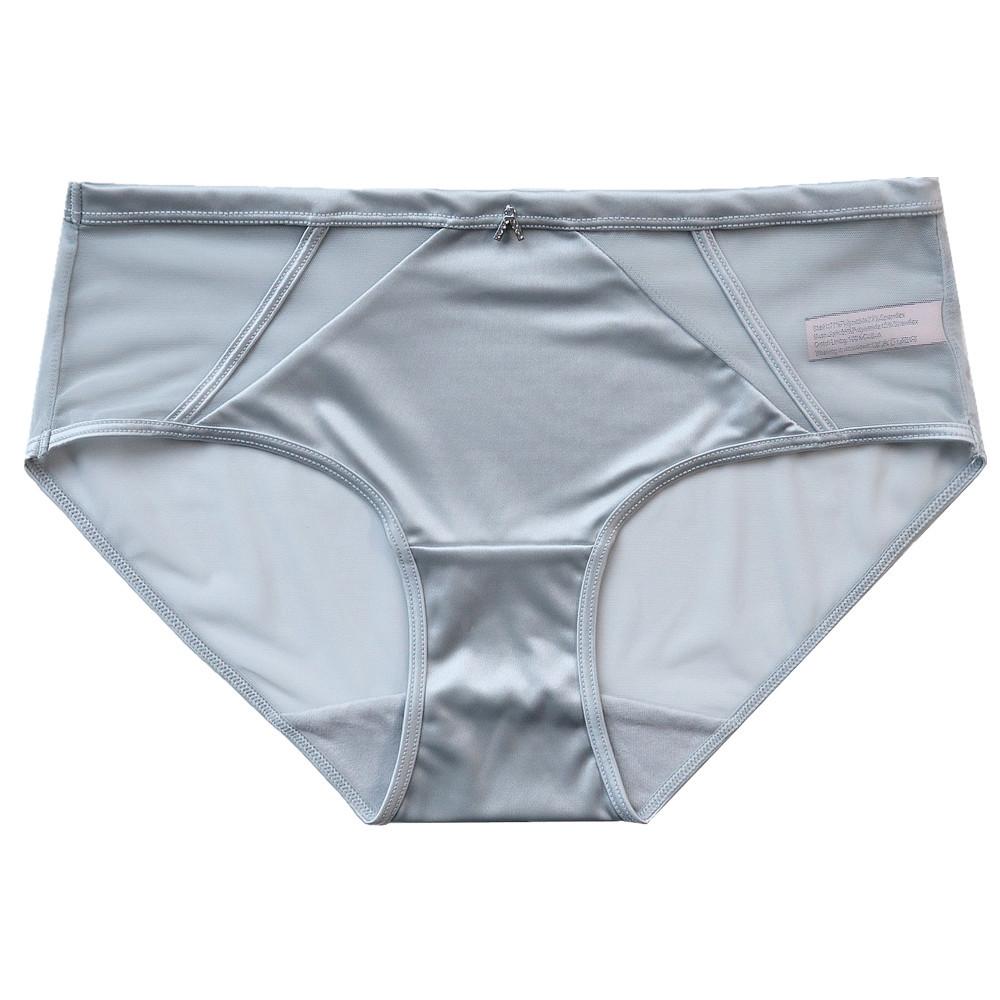Women's Satin Sexy Mesh Low Waist Breathable Comfortable Antibacterial Extended Cotton Briefs Underwear