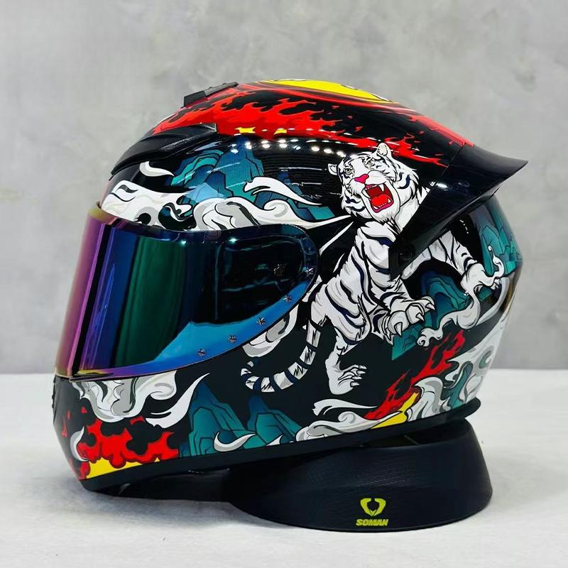 High-Definition Graphic Dynamic Dual R Full Face Motorcycle Helmet for Men Women City Commuting with Unique Artistic Designs