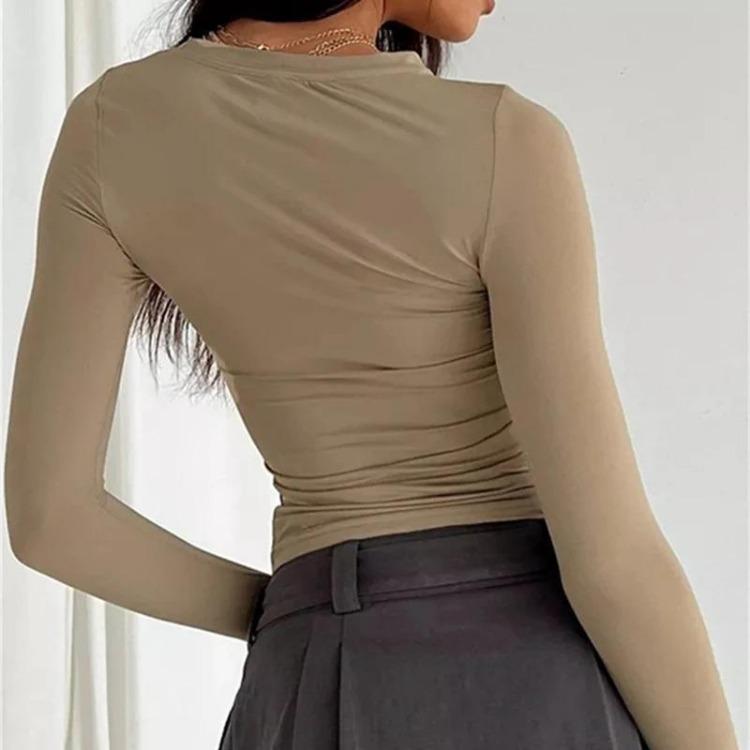 Autumn Fashion Slim Long Sleeve T Shirt Women Solid Color Round Neck Top Wear Inside or Outside