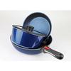 Pearl Metal 5-Piece Frying Pan and Pot Set, Induction Compatible, Dark Blue, Diamond Coat, Removable Handles, HB-3975