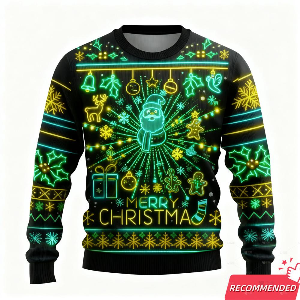 New Ugly Christmas For Men Clothing 2026 Funny Fake Neon Lights Xmas Light Ugly Sweatshirt Party Hip Hop Unisex Tops