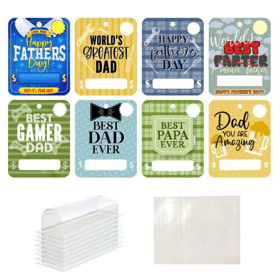 8 Pcs Father's Day Money Holder Ornaments Cash Money Holder Card with Plastic Cover And Adhesive DIY Father's Day Appreciation Gift