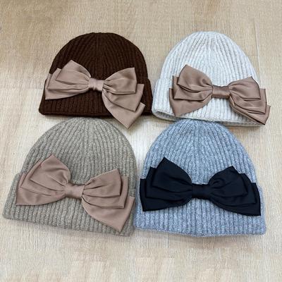 Fashion New Bow Knitted Hat Female Autumn and Winter Student Warm Wool Hat Sweet Versatile Pullover Cold Hat