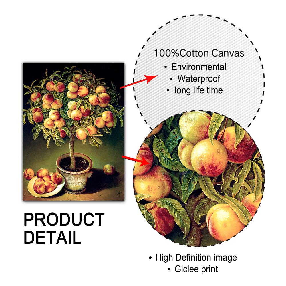 Senovinis vaismedžio natiurmortas Drobės paveikslas Persikas Granatas Obuolys Citrina Apelsinų spaudiniai Plakatai Sienos Menas Paveikslas Virtuvės dekoras