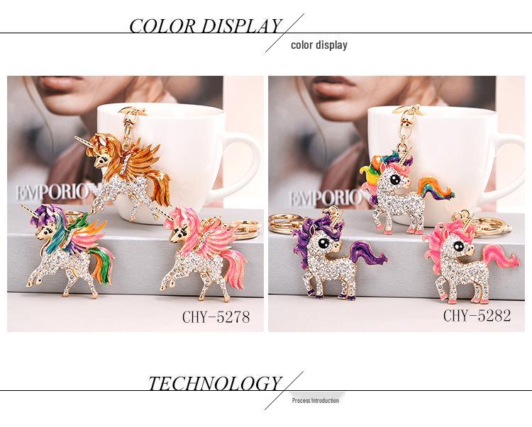 Unicorn Pendant Keychain with Diamond Inlay and Enamel Design