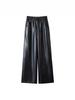 2025 Autumn/Winter Women's High Waist Leather Pants - Stylish Wide-Leg, Loose-Fit, Elastic Drape Trousers