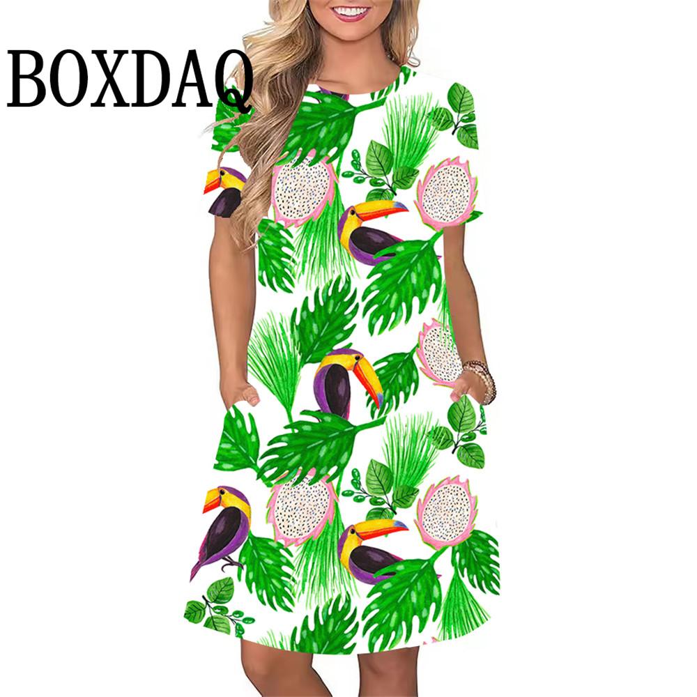 Women's Dresses Sweet Lemon Floral Print A-Line Dresses Plus Size Female Summer Loose Pocket Dress Sundress Beach Style
